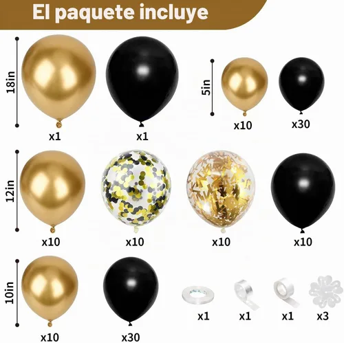 Vista 2 de Togvu - Kit de guirnalda de globos negros y dorados, 122 piezas de globos de látex con confeti negro metálico dorado de 18/12/10/5 pulgadas