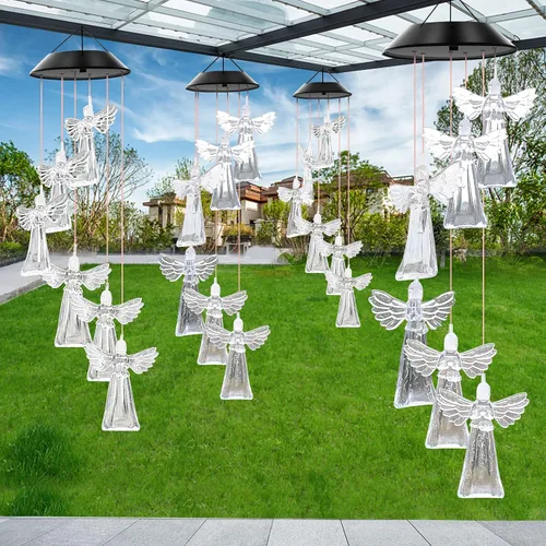 Vista 5 de Campanillas de viento solares para exteriores, luces que cambian de color, regalo para mujeres, mamá, abuela, hermana, mejores regalos, campanillas