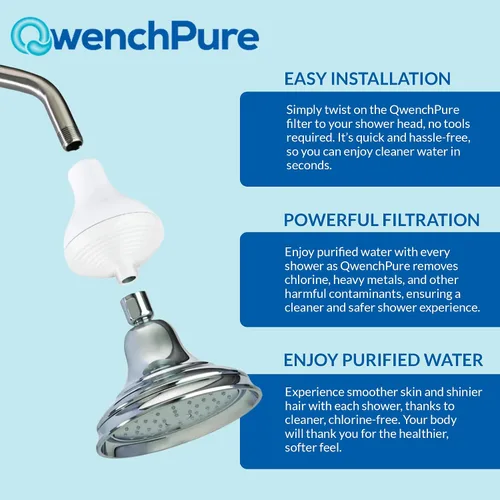 Vista 7 de QwenchPure Filtro de ducha para cloro: alto rendimiento, 100% KDF-55, elimina el cloro y los contaminantes, suaviza y purifica el agua dura, mejora