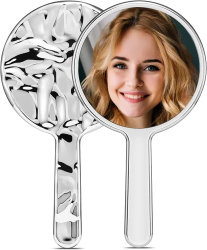 Vista 13 de MIRRORNOVA Espejo de mano, 4 pulgadas de largo x 7 pulgadas de ancho, espejo de pestañas pequeño para maquillaje, dorado