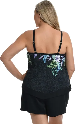 Vista 2 de Top de traje de baño tankini con cuello en V, Azul marino, blanco