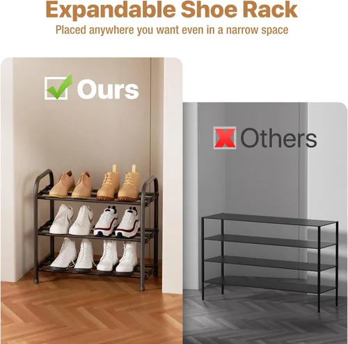 Vista 5 de Zapatero expandible de 3 niveles, zapatero ajustable de 17 a 31 pulgadas para armario, organizador de zapatos, adecuado para espacios pequeños