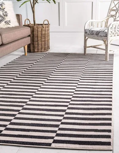 Vista 13 de Unique Loom Williamsburg Collection - Alfombra informal de transición gruesa con rayas alternas (8 pies x 10 pies, rectangular, gris/beige)