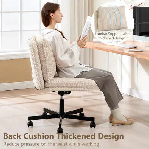 Vista 7 de Fizzin Silla cruzada sin brazos, con ruedas cruzadas, asiento de espuma viscoelástica con cojín de respaldo abatible, silla giratoria de respaldo