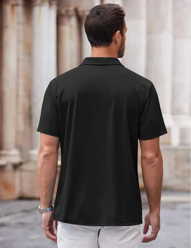 Vista 2 de COOFANDY Camisa casual con botones para hombre, manga corta, sin arrugas, camisa de verano