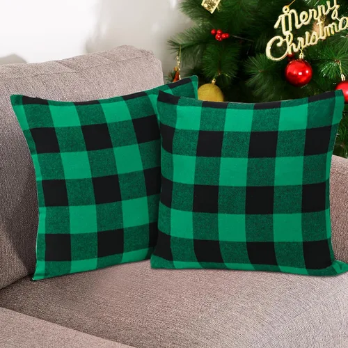 Vista 5 de Cootato Fundas de almohada de Navidad, juego de 4 fundas de almohada a cuadros verdes y negros, 20 x 20 pulgadas, fundas de almohada de algodón