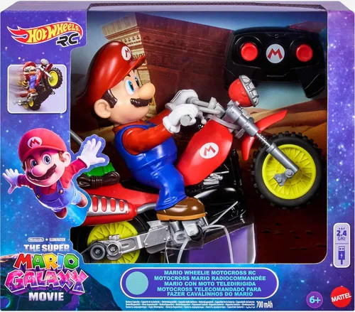 Vista 7 de Hot Wheels Mario Wheelie Motocross RC, vehículo a batería con control remoto