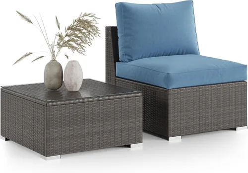 Vista 11 de Wisteria Lane Sofá de 2 piezas sin brazos para patio, muebles seccionales de mimbre para exteriores con cojín, sofás de dos plazas adicionales