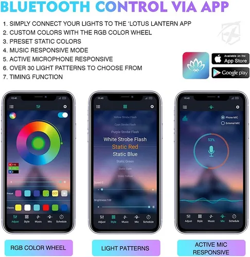 Vista 6 de Xprite Luces interiores de auto RGB mejoradas de 144 LED con control de aplicación inteligente/control remoto inalámbrico, modo de sincronización
