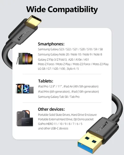 Vista 7 de SUNGUY Cable USB C Android Auto de 0.5 pies/6 pulgadas, 10 Gbps USB C 3.1 Gen 2 Transferencia de datos, cable USB A a USB C CarPlay de carga rápida