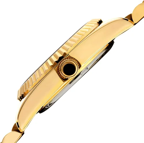 Vista 3 de Burgi Designer Acero Inoxidable Reloj de Mujer - Cadena Enlace Pulsera Correa, Moneda Edge Estilo Bisel, Esfera de Sunburst con Forma de Estrella