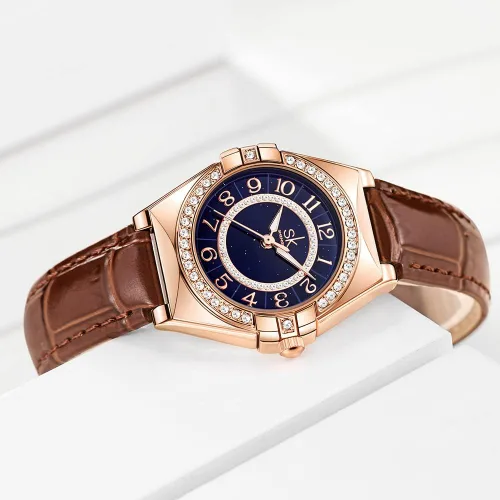 Vista 3 de SK - Reloj de vestir para mujer, fácil de leer, con números arábigos, diamantes de cristal, resistente al agua