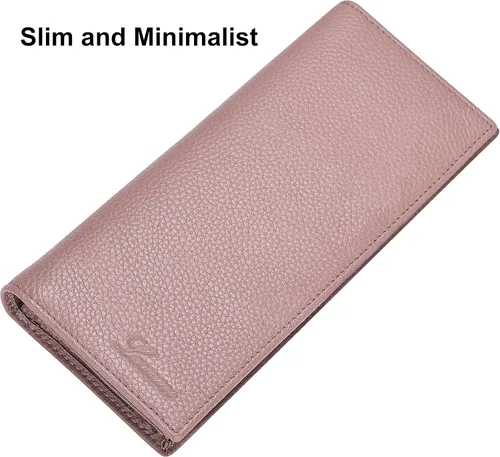 Vista 2 de Lavemi Carteras de cuero ultrafinas con bloqueo RFID para tarjetas de crédito plegables para mujeres