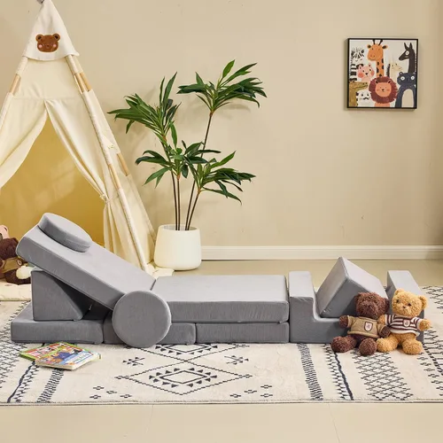 Vista 8 de Karl home Sofá infantil de 14 piezas, sofá modular de espuma para niños, color gris