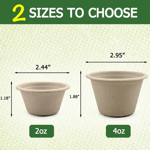 Vista 2 de CAMKYDE Vasos de Soufflé Desechables de Fibra de Bagazo de 2 oz, Paquete de 100, Vasos para Condimentos 100% Naturales Biodegradables Compostables