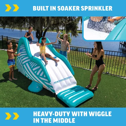 Vista 4 de Wow Sports Wiggler - Tobogán inflable para rociadores, color blanco y verde azulado, accesorio para manguera de jardín, para fiestas en el patio