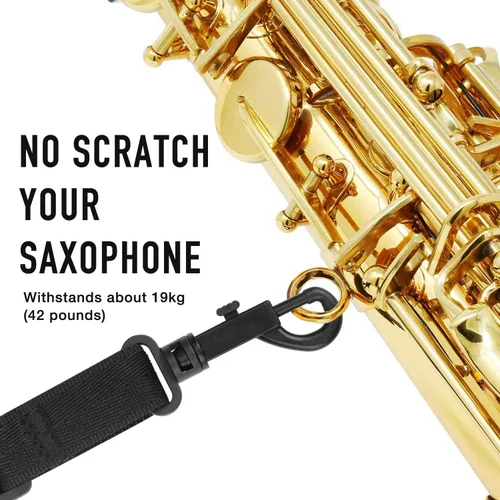 Vista 5 de Correa de cuello para saxofón tenor de longitud mejorada, correa de cuero suave acolchada para saxofón alto y tenor
