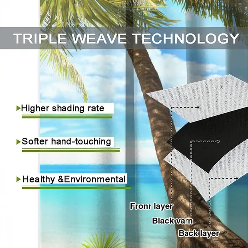Vista 7 de Cortinas de playa con estampado de plantas tropicales y árboles de coco, paisaje natural, con bolsillo para barra, 2 paneles, decoración