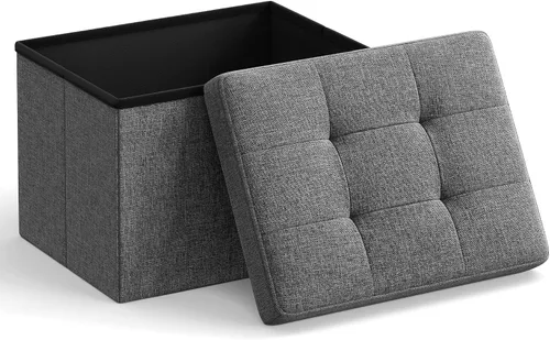 Vista 11 de SONGMICS Mazie Collection - Pequeña otomana plegable de almacenamiento, taburete reposapiés, 12.2 x 16.1 x 12.2 pulgadas, capacidad de carga de 286