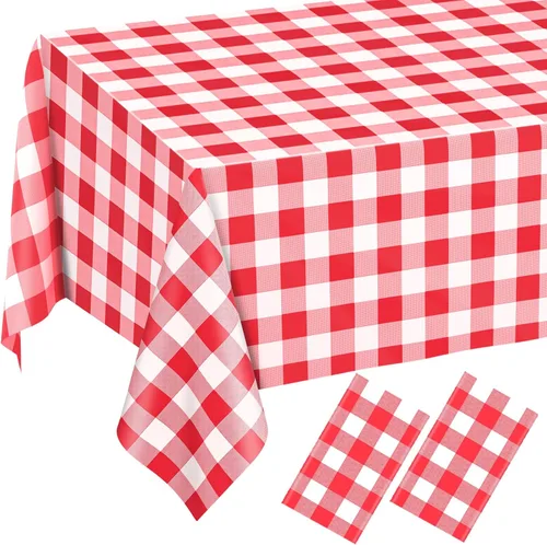 Vista 39 de 2 Pcs Light Blue Gingham Tablecloth Blue Disposable Plastic Checkered Table Cloths for Parties Disposable, Waterproof Rectangular Blue Table Cover