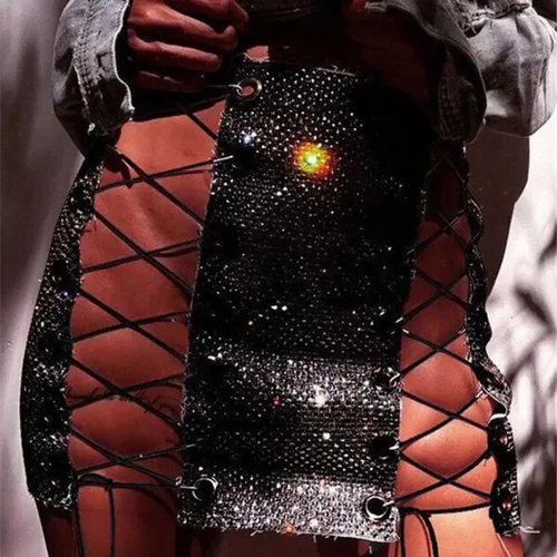 Vista 7 de Jemiwa Falda de cadera con diamantes de imitación brillantes para mujer