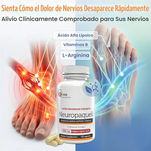 Vista 2 de Alivio del dolor de neuropatía, refuerzo clínico Fórmula avanzada de soporte a los nervios 120 cápsulas.