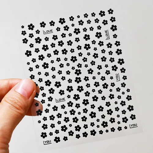 Vista 6 de 6 hojas de calcomanías de arte de uñas de flores de verano 3D, calcomanías autoadhesivas para uñas, diseño de arte blanco, amarillo, azul, negro