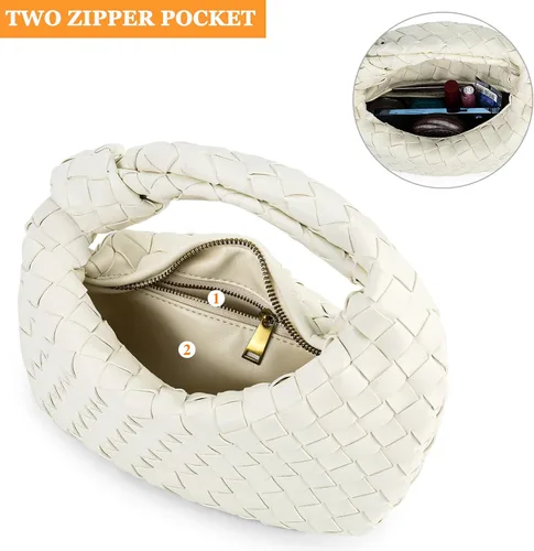 Vista 2 de Selighting Bolsos tejidos anudados para mujer, bolso de hombro Hobo de cuero sintético, hecho a mano, bolso de mano de diseñador