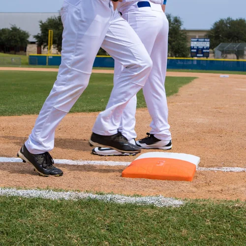 Vista 4 de Champion Sports Pro Double First Base – Primera base oficial de una pieza – Base fácil de instalar con anclajes de tierra, naranja
