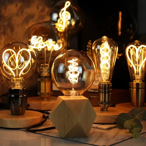 Vista 7 de Lámpara de mesa pequeña de madera, lámpara de noche con base de madera de diamante E26 60 W, luz nocturna industrial boho deco para dormitorio, sala