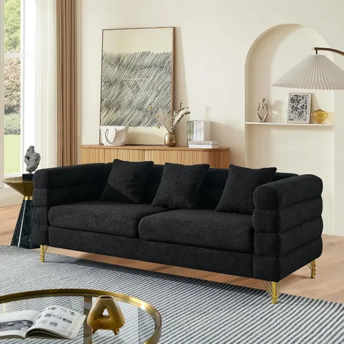 Vista 14 de mikibama Juego de sofá Teddy de lujo para sala de estar, muebles de decoración moderna, sofá seccional, sofá de 3 plazas y loveseat con 5 almohadas