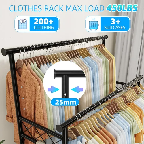 Vista 4 de Estante para ropa Ekisemio con capacidad de carga de 450LBS, estante resistente para ropa con ruedas, estantes enrollables para colgar ropa