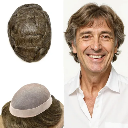 Vista 23 de Mens Toupee Hair Piece Real Human Hair Fine Mono Toupee para hombres Sistema de reemplazo de cabello para hombre Postizo Protesis Capilar Para