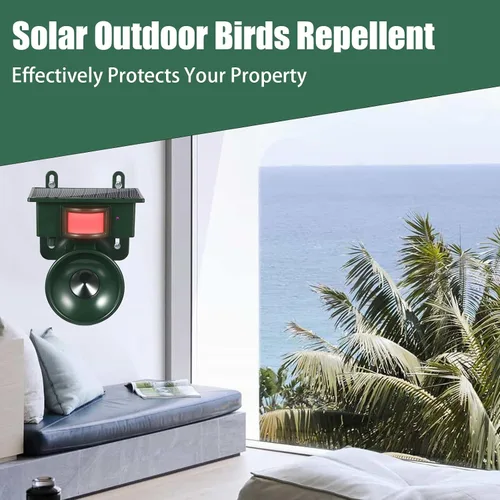 Vista 3 de Repelente ultrasónico de pájaros mejorado 2026 alimentado por energía solar IP65 activado por movimiento IP65 disuasorio para exteriores