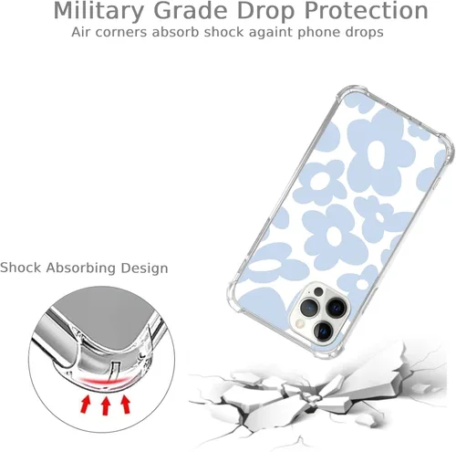 Vista 3 de Funda azul retro de los años 70 compatible con iPhone 15 Pro Max, funda estética de flores hippie para iPhone 15 Pro Max para adolescentes, hombres