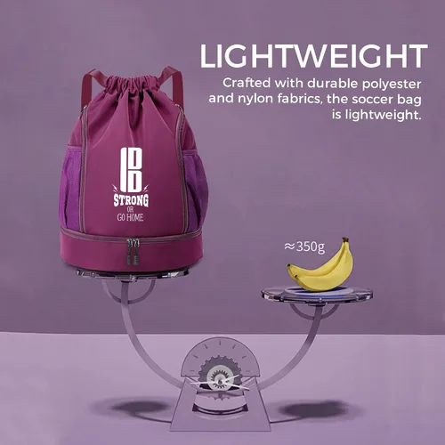 Vista 2 de brooman Bolsas de fútbol juveniles para niños y niñas, mochila para fútbol, baloncesto, voleibol y fútbol con compartimento para pelotas Púrpura