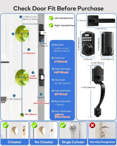 Vista 2 de TEEHO TK001H - Cerradura de puerta de entrada sin llave con asa, cerradura electrónica con teclado con código, cerraduras inteligentes para puerta