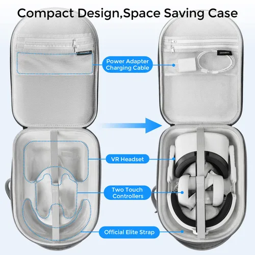 Vista 2 de Carrying Case Compatible with Quest 2 - Sonicgrace for Oculus Quest 2 Carry Case Hard Shell Shockproof Travel VR Oculus Case for Storage Official