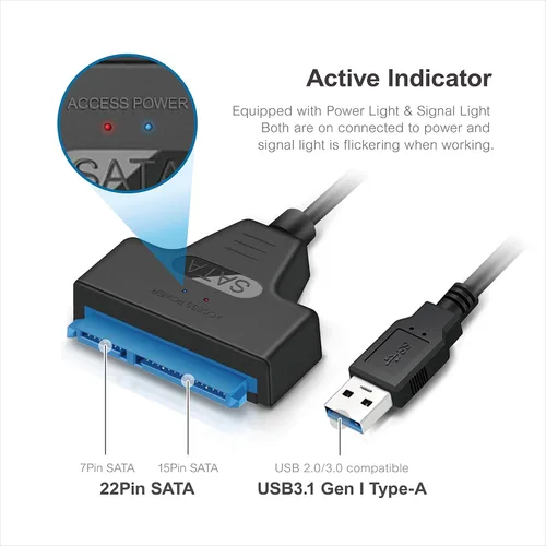 Vista 5 de Mediasonic Cable SATA a USB – USB 3.0 / USB 3.1 Gen 1 a 2.5 pulgadas SATA SSD/Cable adaptador de disco duro