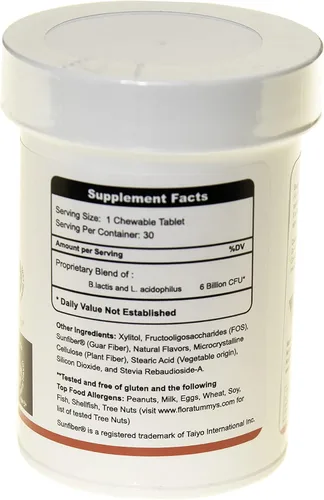 Vista 2 de FloraTummys Prebióticos probióticos masticables para niños: sin lácteos, sin gluten ni azúcar, sin maní ni soja, sin OMG, probado y libre