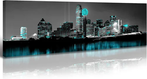 Vista 8 de JiazuGo Phoenix Skyline Arte de Pared en Lienzo - Paisaje Urbano de Arizona Enmarcado (14x48 Pulgadas) Negro y Blanco con Amarillo, Decoración
