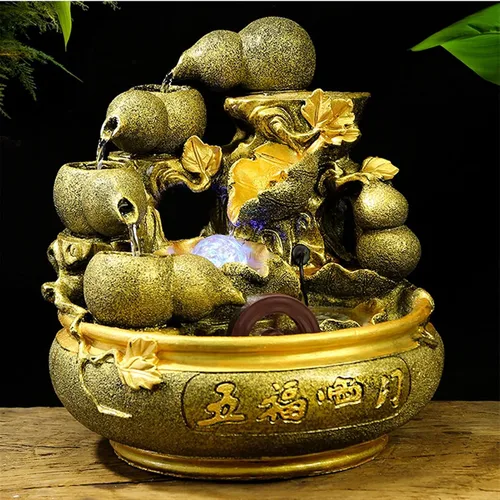 Vista 3 de SUNESA Fuente de mesa de resina, fuente de mesa para interiores, cascada, hogar, oficina, Feng Shui, riqueza, decoración de la suerte, apertura