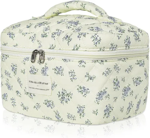 Vista 37 de Gosect Bolsa de maquillaje grande, bonita bolsa de cosméticos para mujeres y niñas, bolsa de aseo estética de coqueta floral, bolsa organizadora
