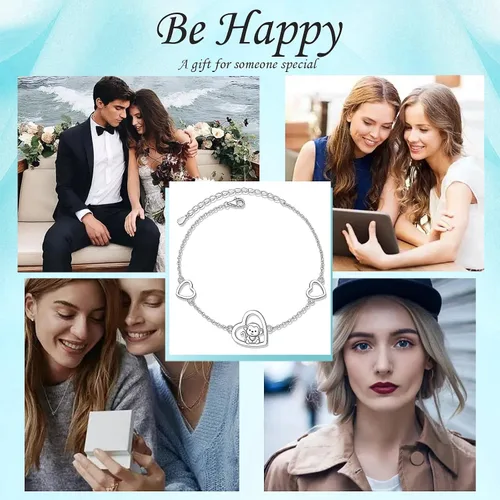 Vista 7 de FLYOW Pendientes de tuerca de plata 925 con diseño de corazón de animal con circonita cúbica y mono, collar con dije, regalo de cumpleaños