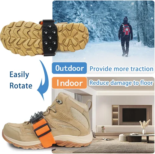 Vista 6 de Tacos de hielo de suela media para zapatos y botas, crampón antideslizante con 7 tacos de tungsteno, correas ajustables para un agarre seguro