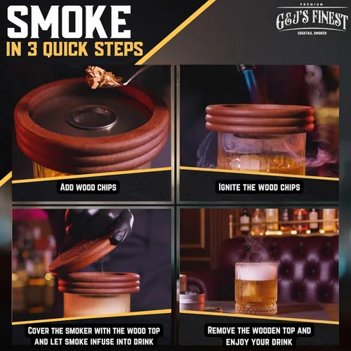 Vista 3 de Astillas de madera para ahumador de cócteles - Paquete de 8 trozos finos/virutas para ahumar whisky/bourbon/Old Fashioned y pistola de humo