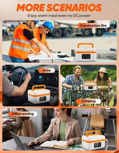 Vista 7 de Fiambrera eléctrica inalámbrica, calentador de alimentos autocalentable, fiambreras a batería con recipiente de 1 litro, lonchera térmica recargable