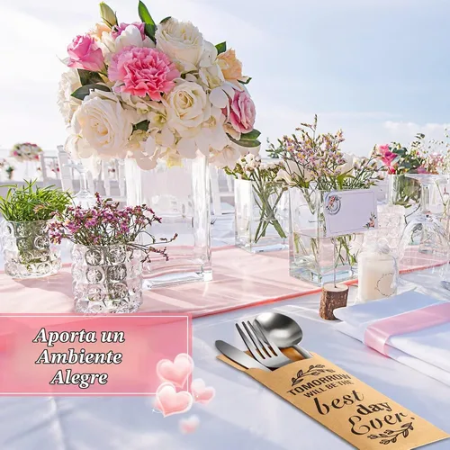 Vista 6 de Gueevin 100 piezas Tomorrow Will Be The Best Day Ever - Bolsas de papel para cubiertos de papel de boda, fundas para cubiertos, bolsa de utensilios