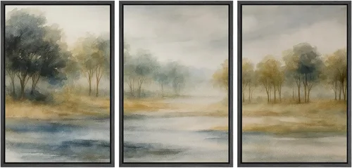 Vista 96 de SIGNWIN Lienzo enmarcado para pared, juego de arte sereno de pantanos con humedales verdes e ilustraciones de agua tranquila, arte moderno