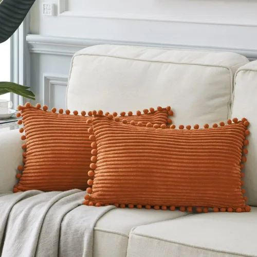 Vista 65 de Fancy Homi Juego de 2 fundas de almohada decorativas negras de 12 x 12 pulgadas con pompones para sofá y cama, decoración moderna de estilo bohemio